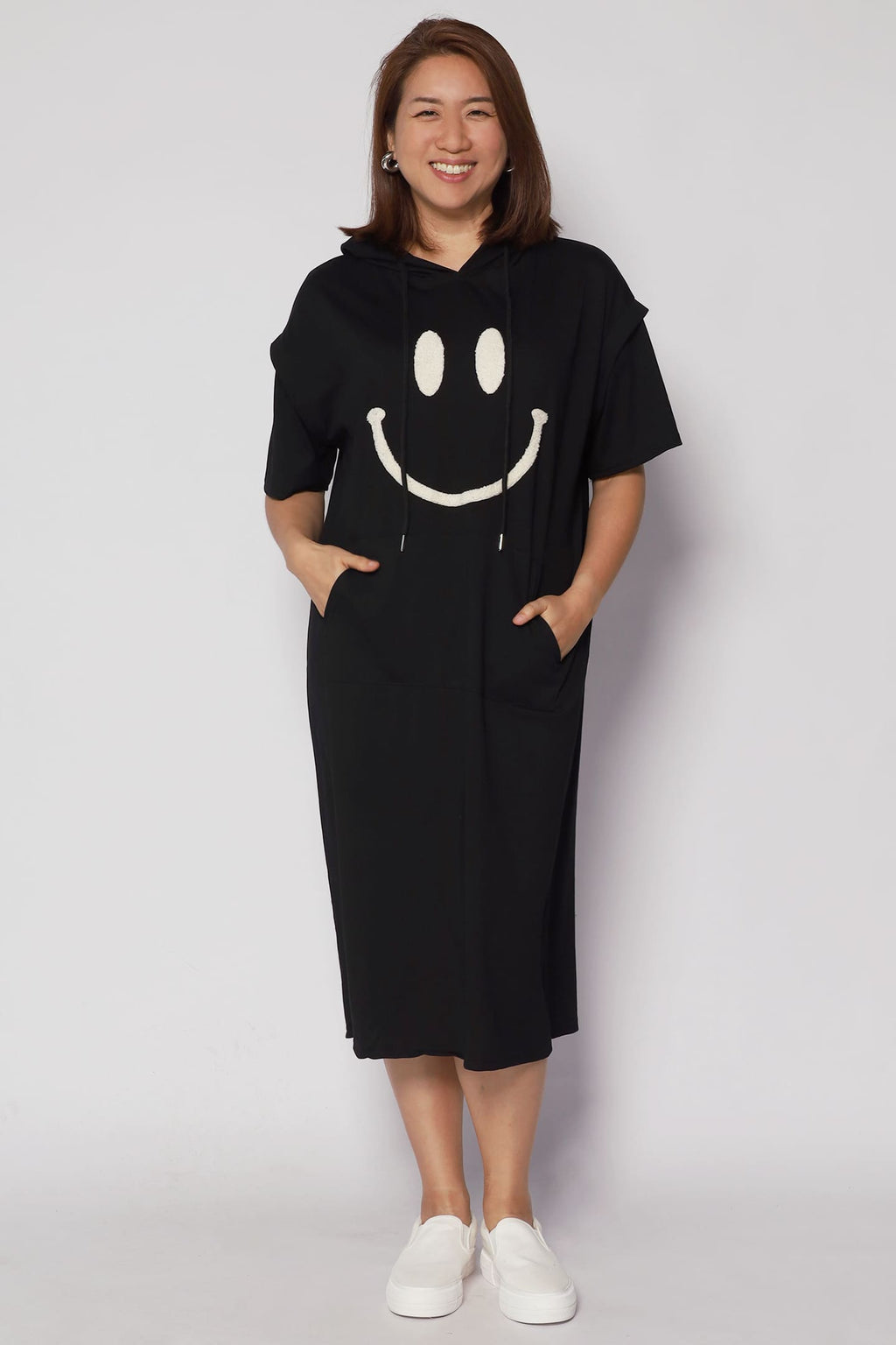 Smile For Me Hoodie Dress in Black