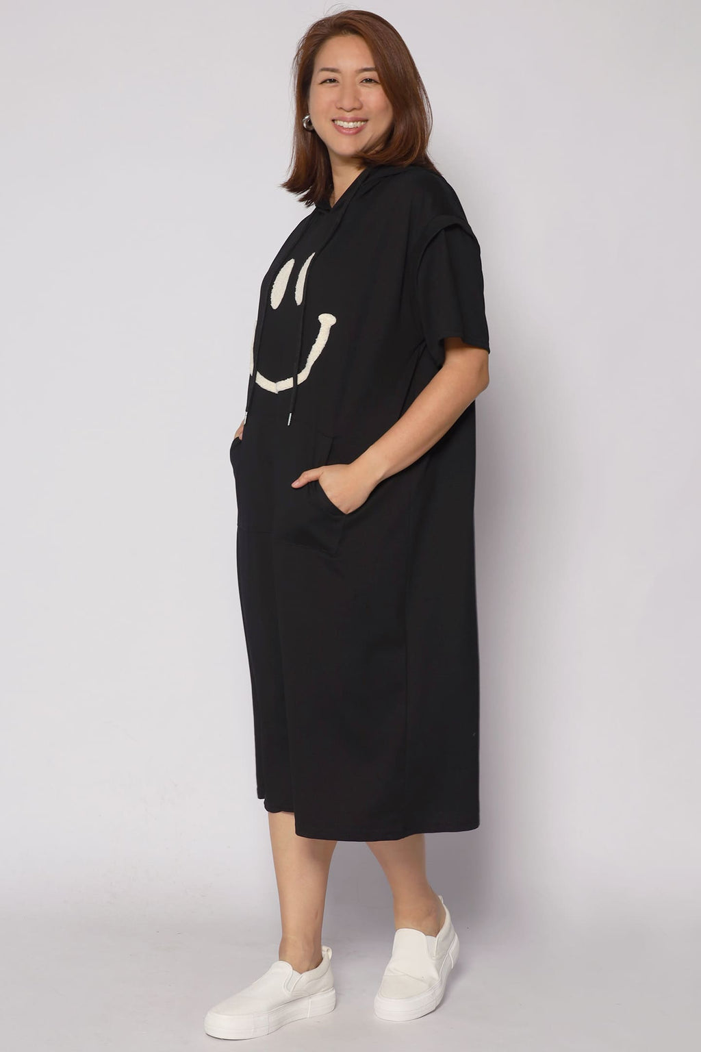 Smile For Me Hoodie Dress in Black