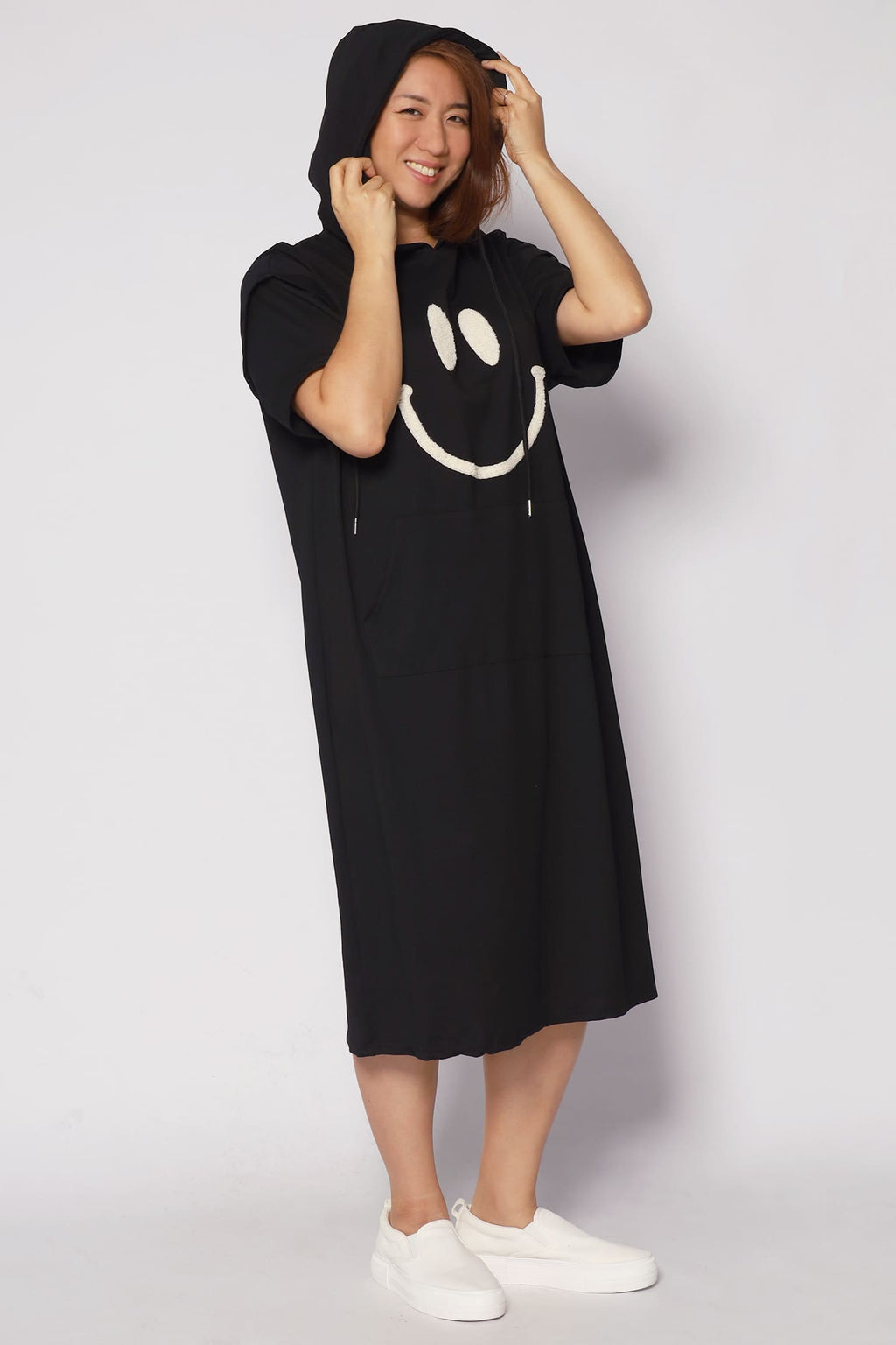 Smile For Me Hoodie Dress in Black
