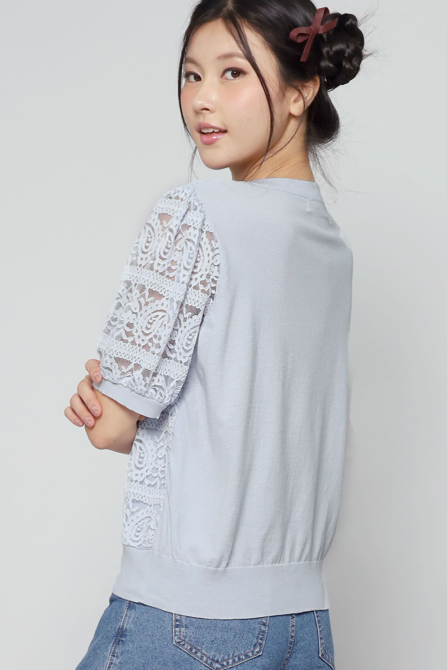 JOY - Suziki Crochet Knit Top in Baby Blue