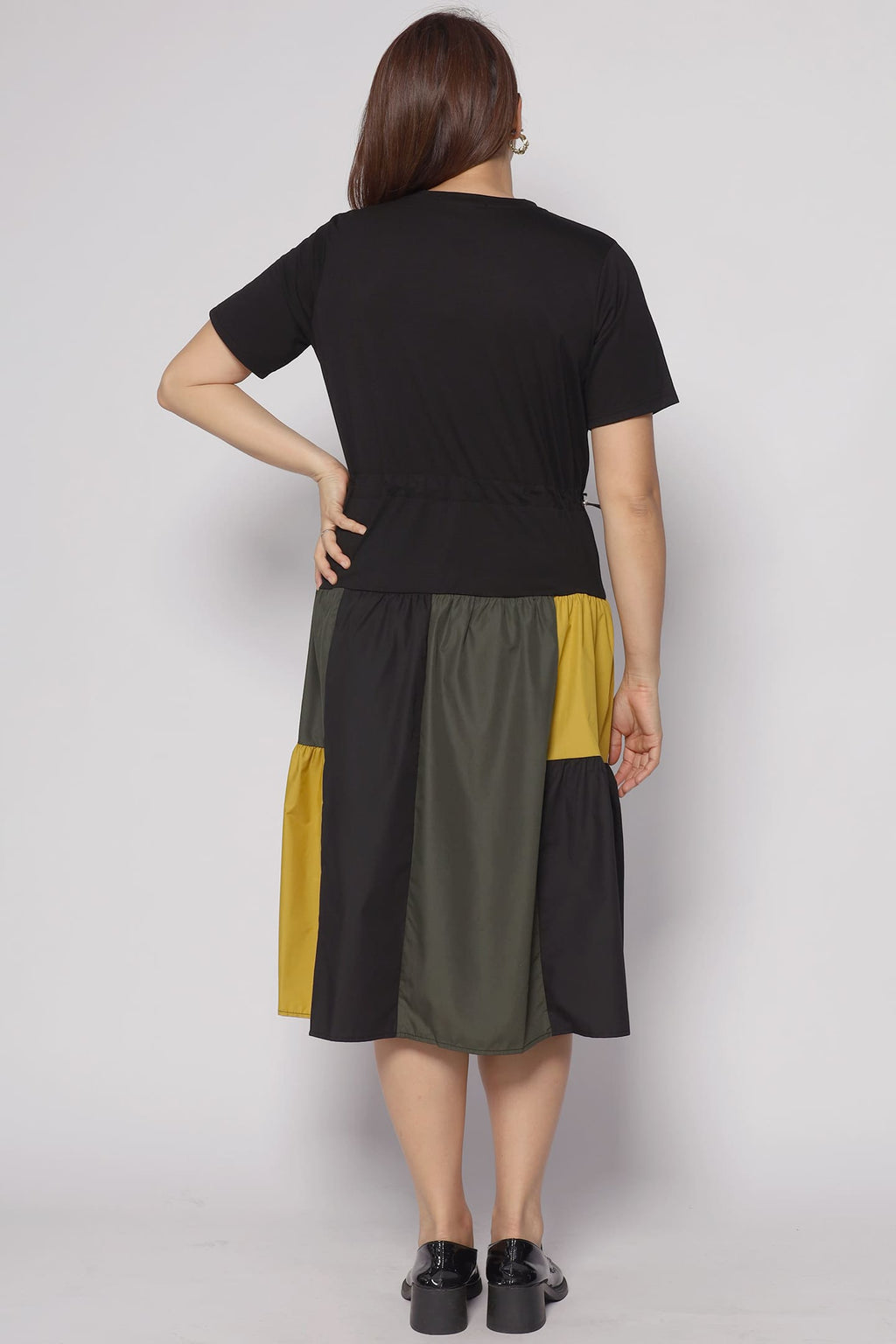 Tania Colourblock Dress in Yellow Green