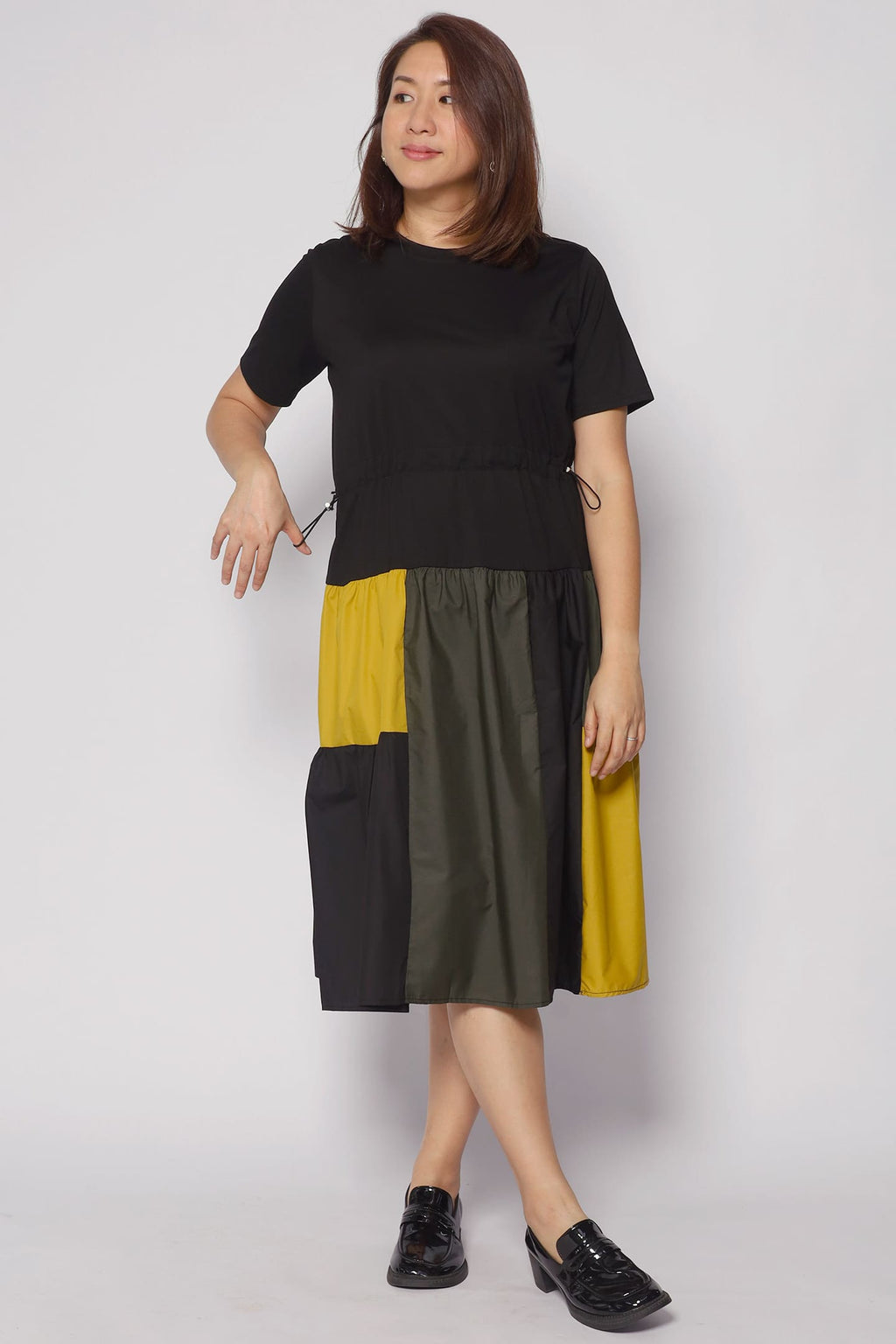 Tania Colourblock Dress in Yellow Green