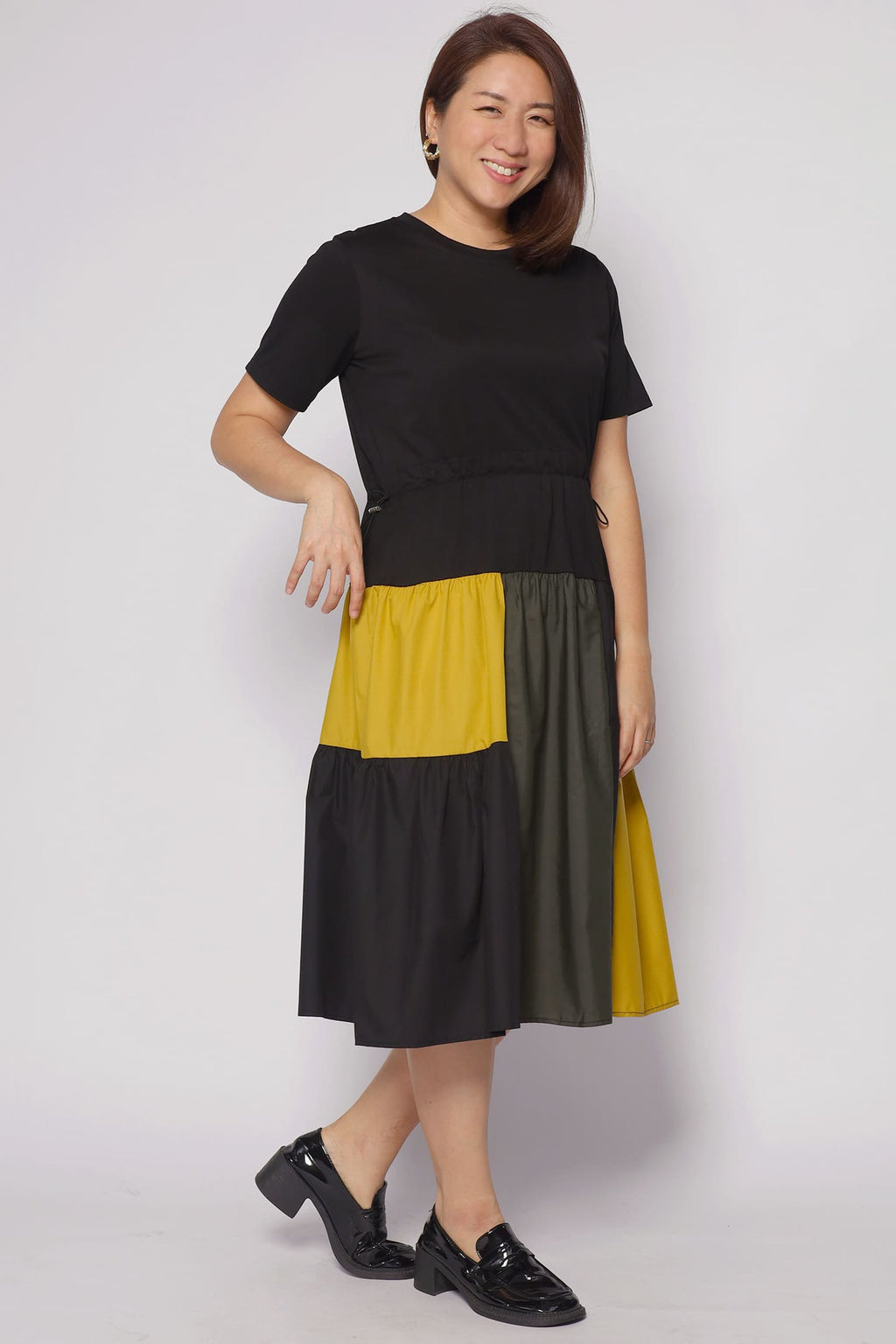 Tania Colourblock Dress in Yellow Green