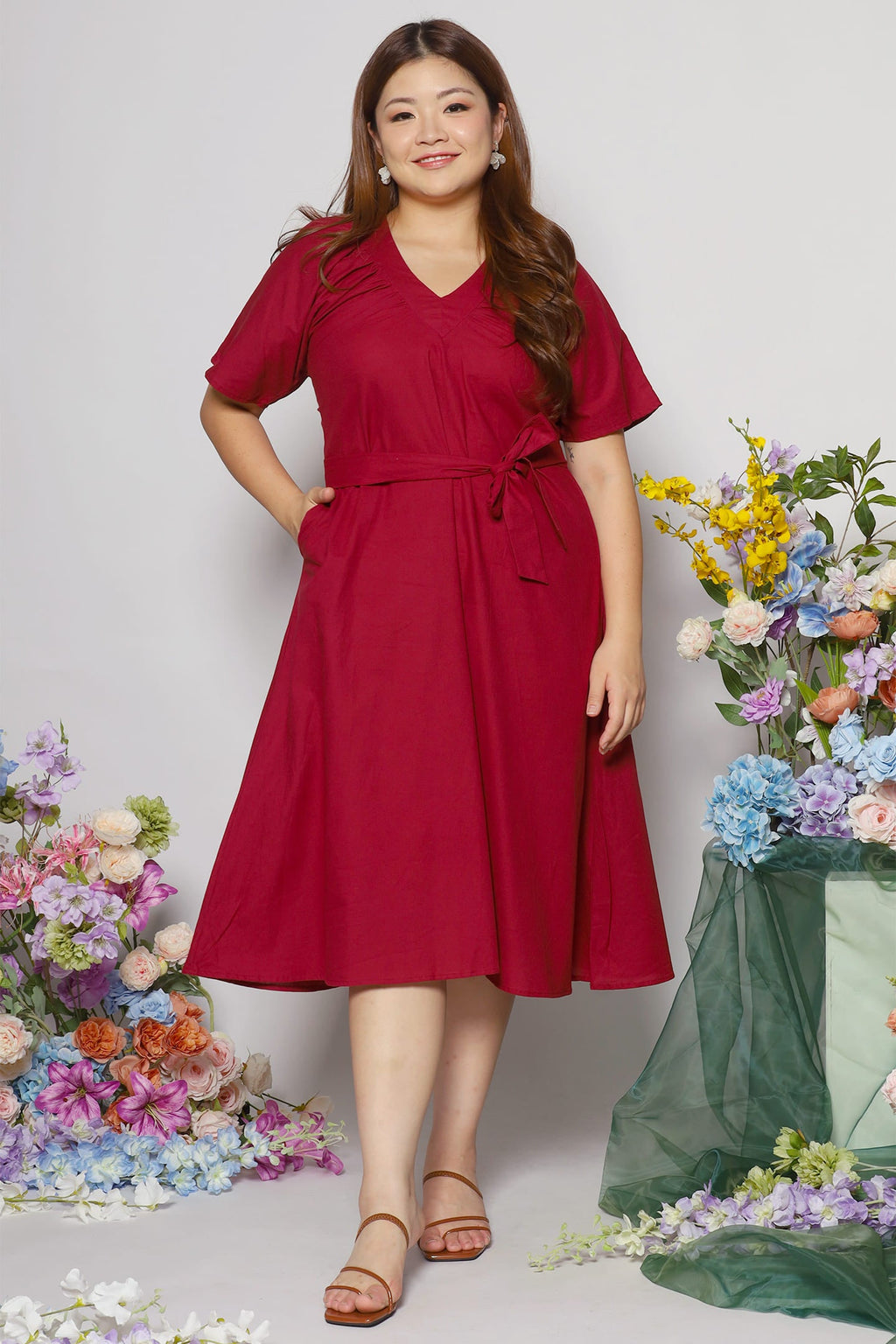 Whitney V Dress in Maroon
