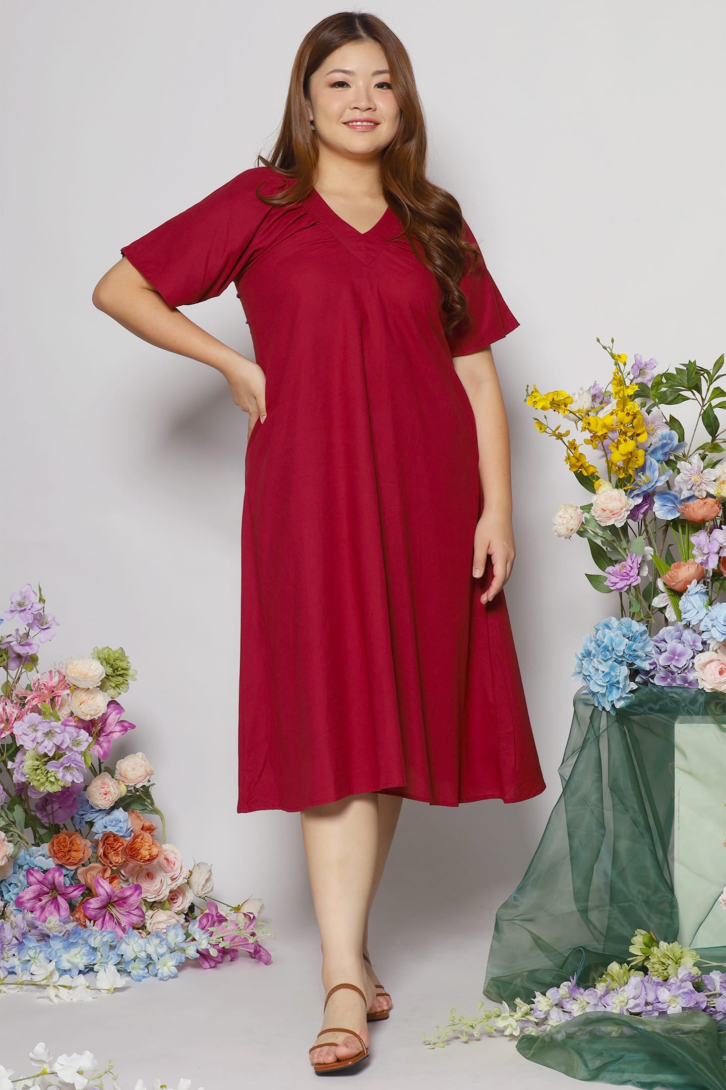 Whitney V Dress in Maroon